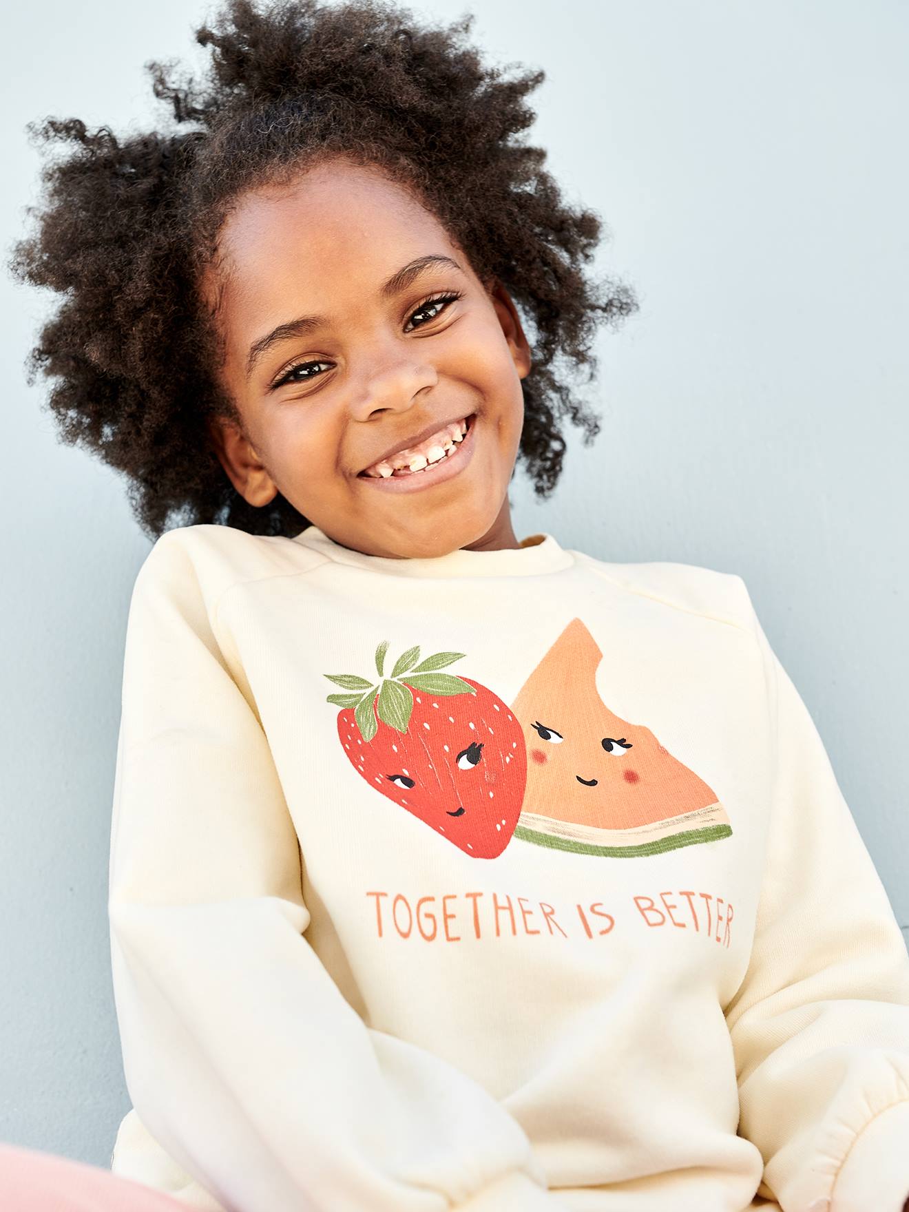 Sweat motifs fruits fille écru
