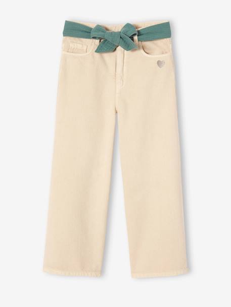 Fille-Pantalon-Pantalon évasé fille avec ceinture en gaze de coton