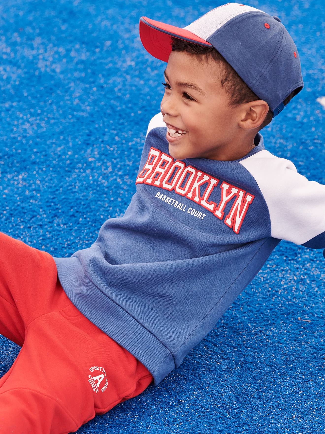 Sweat sport color block team Brooklyn garçon bleu roi