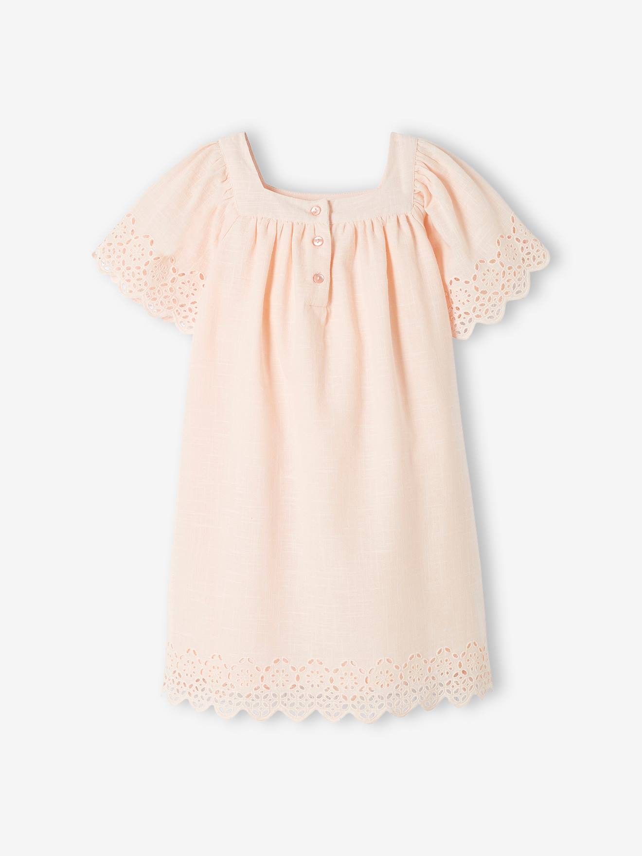 Robe animée de broderie anglaise fille manches papillon rose pâle