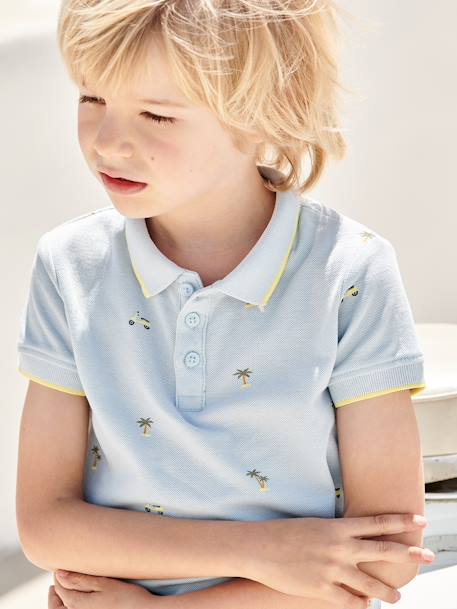 Polo imprimé garçon en maille piquée bleu imprimé+écru 2 - vertbaudet enfant 