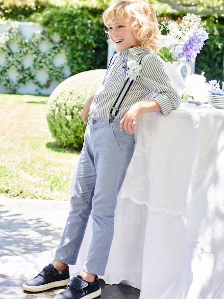 Pantalon garçon cérémonie chino en coton/lin beige+beige clair+bleu+marine foncé+vert sauge 16 - vertbaudet enfant 