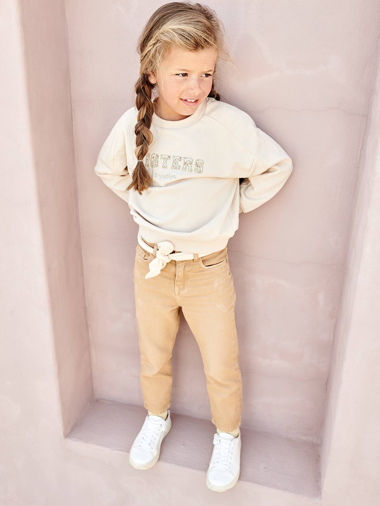 Pantalon Mom et sa ceinture en gaze de coton fille moutarde