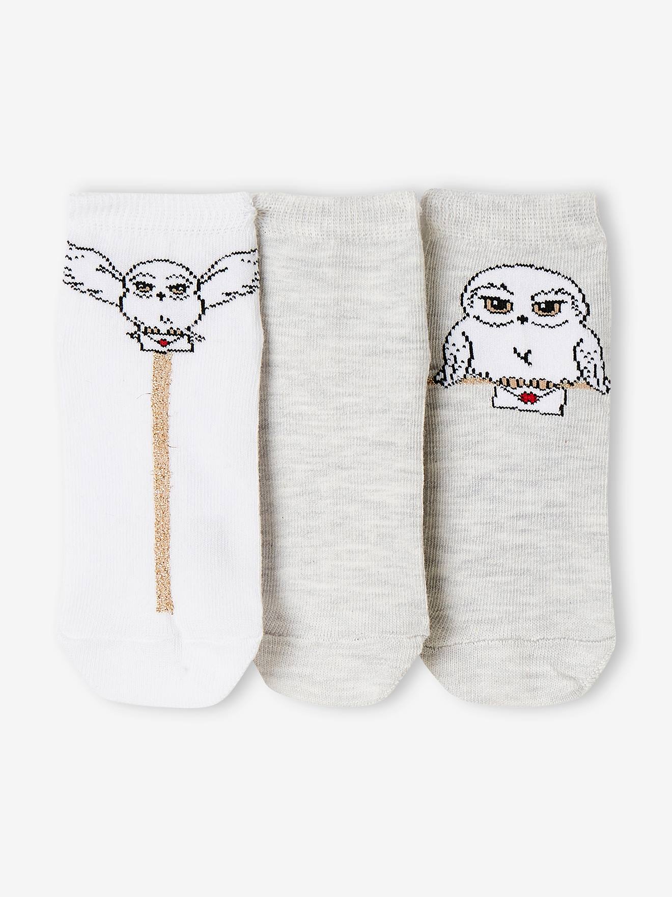 Lot de 3 paires de mi-chaussettes fille Harry Potter gris clair chine