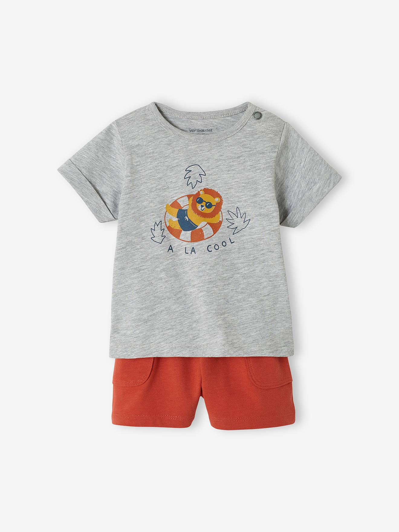 Ensemble T-shirt imprimé + short baggy bébé gris chiné