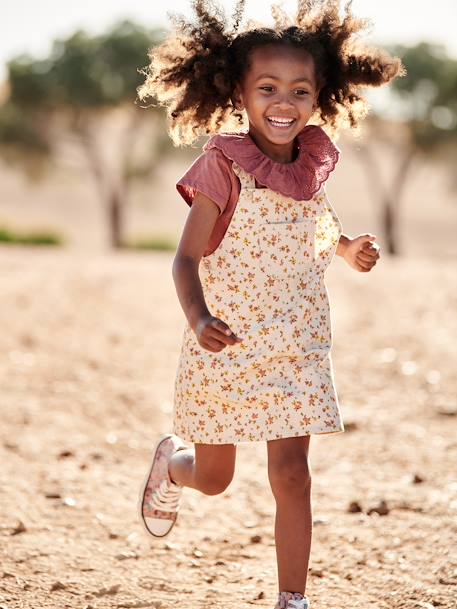 Robe-salopette à fleurs bretelles à volants  - vertbaudet enfant