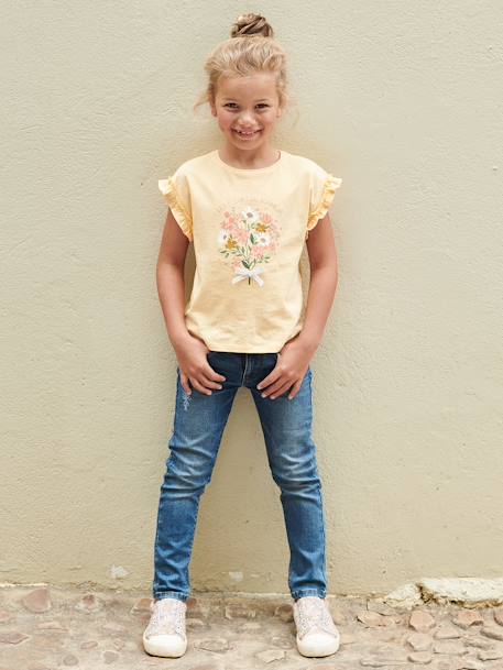 T-shirt à motif irisé fille manches courtes volantées écru+jaune pâle+marine+mauve+pêche 9 - vertbaudet enfant 