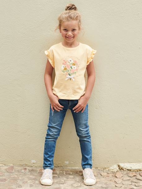 T-shirt fille motif fantaisie manches courtes volantées anthracite+jaune pâle+marine+rose pâle 9 - vertbaudet enfant 