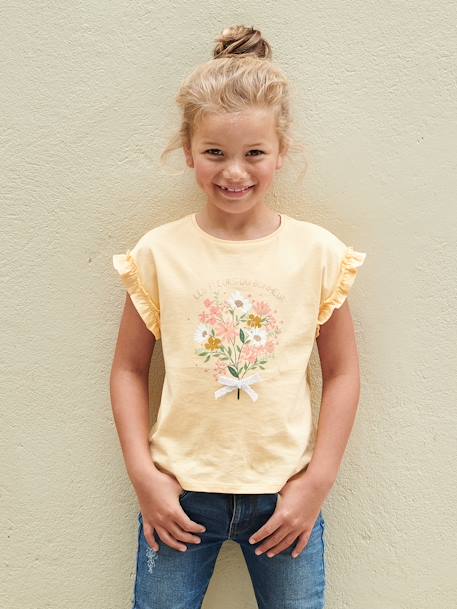 T-shirt fille motif fantaisie manches courtes volantées anthracite+jaune pâle+marine+rose pâle 4 - vertbaudet enfant 