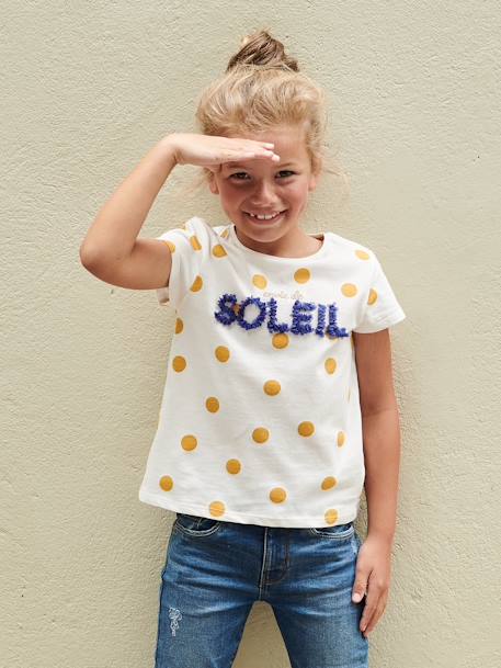T-shirt imprimé animation relief fille écru+rose poudré+terracotta 1 - vertbaudet enfant 