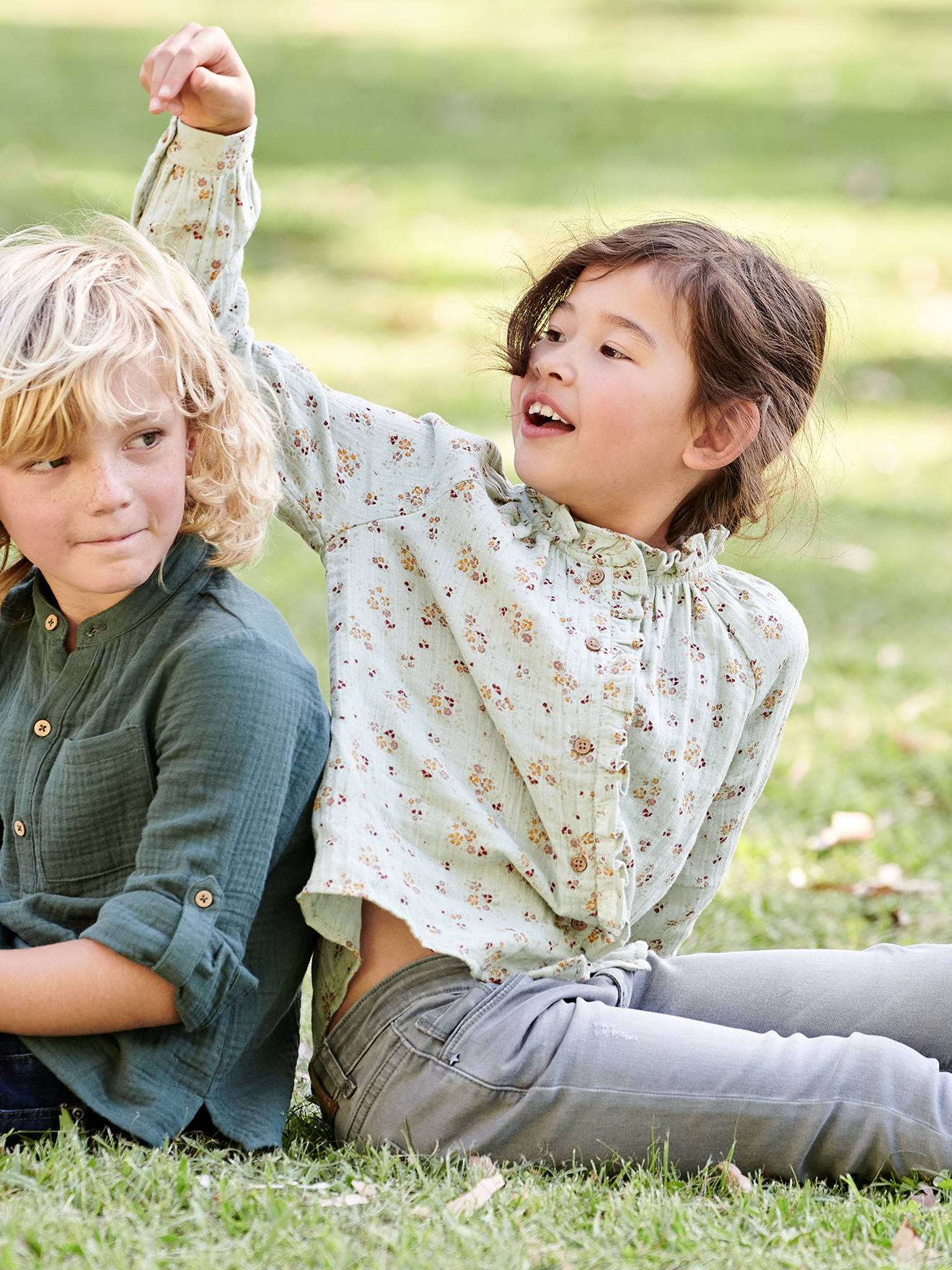 Chemise à volants en gaze de coton fille personnalisable vert d'eau
