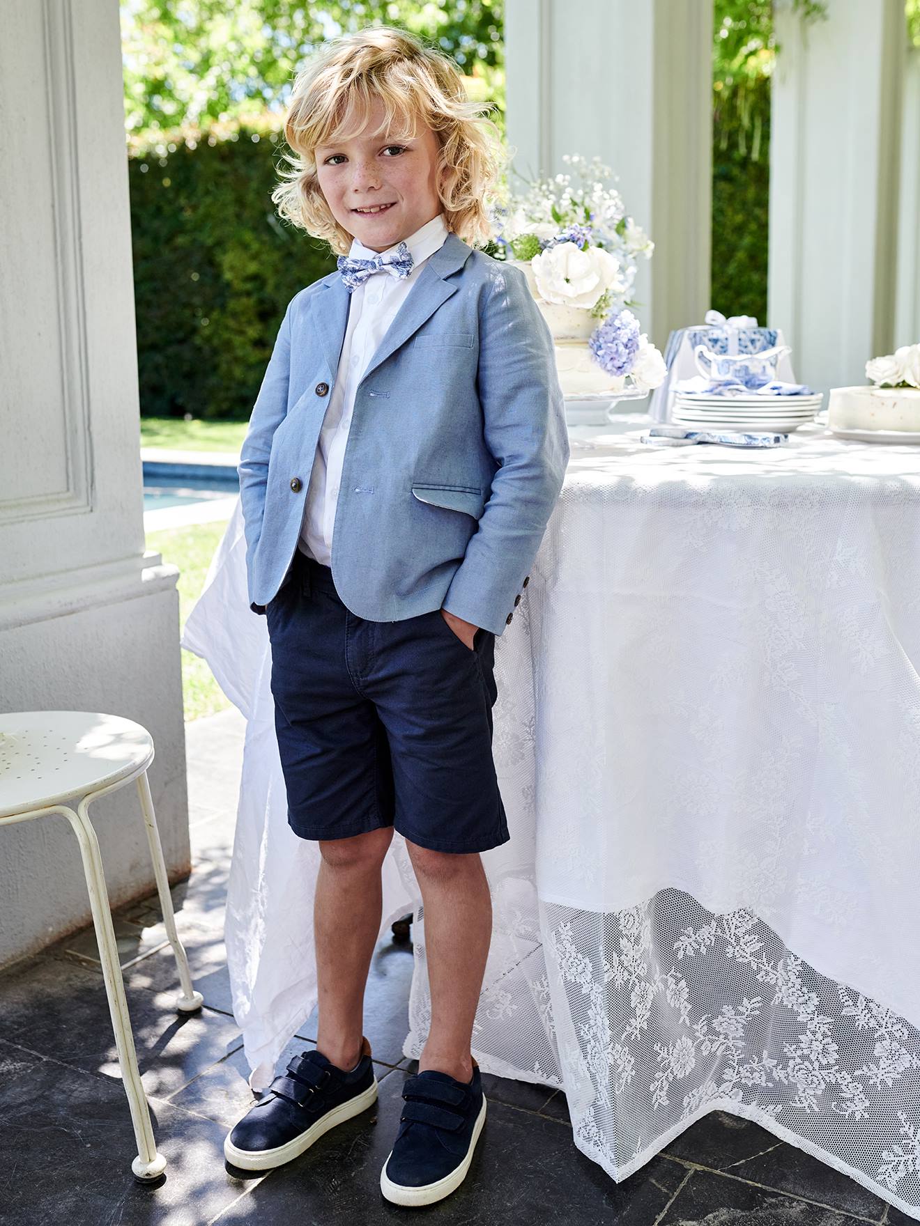 Veste de cérémonie garçon en coton/lin bleu