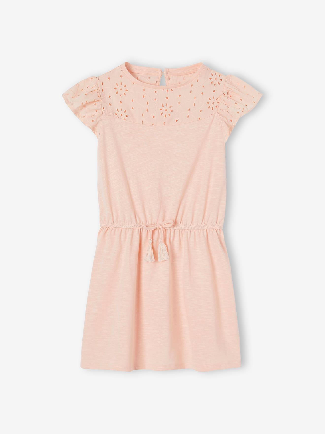 Robe fille détails en broderie anglaise rose pâle