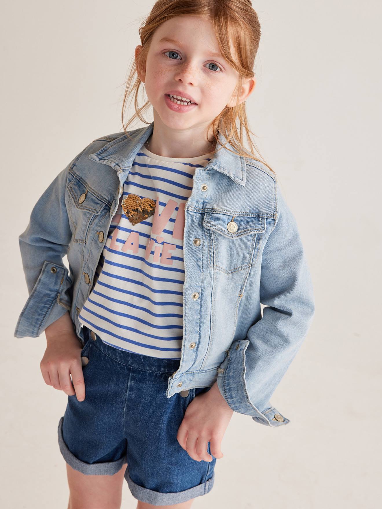 Tee-shirt fantaisie fille manches courtes rayé bleu