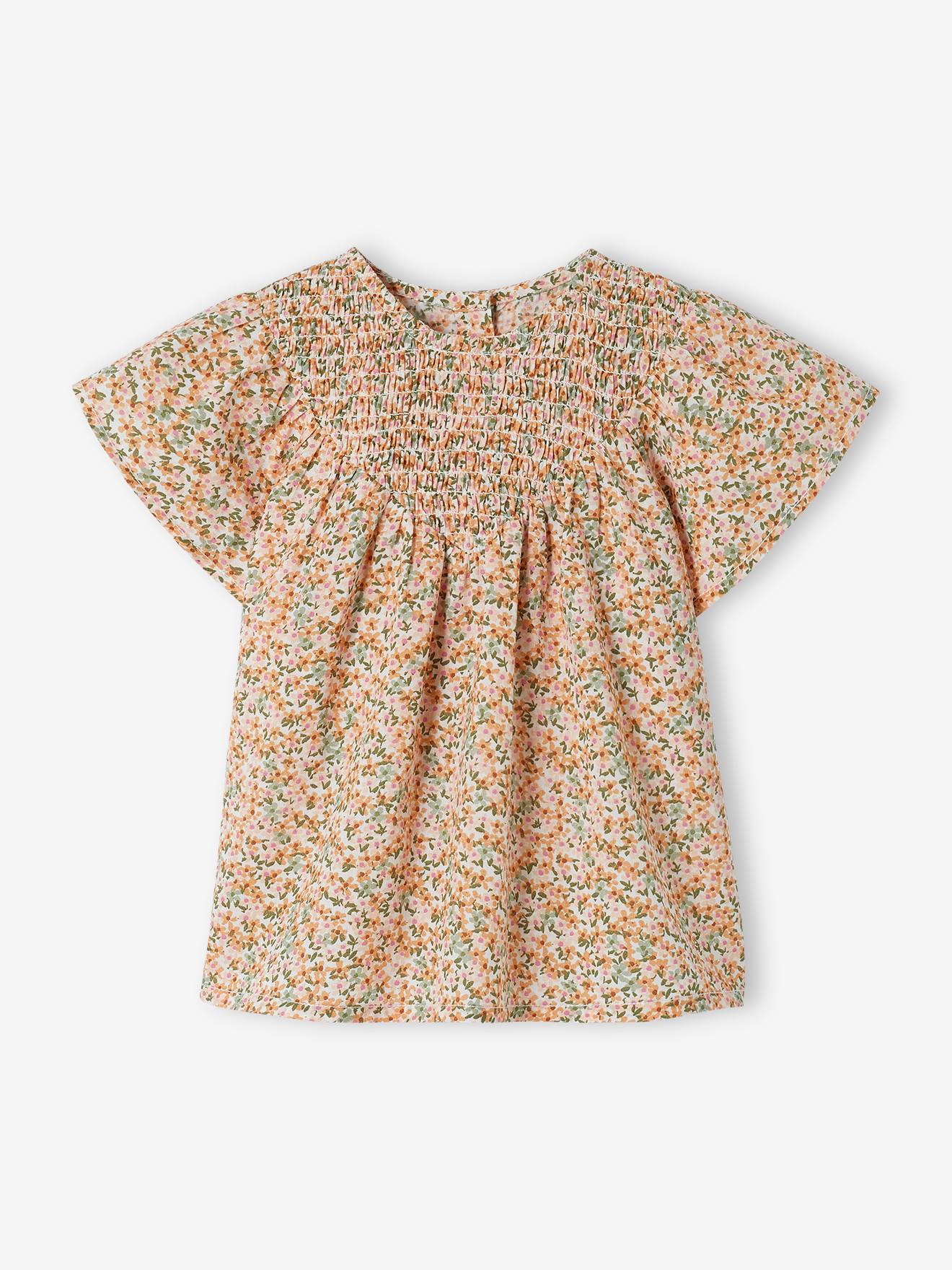 Blouse encolure smockée bébé manches courtes blanc