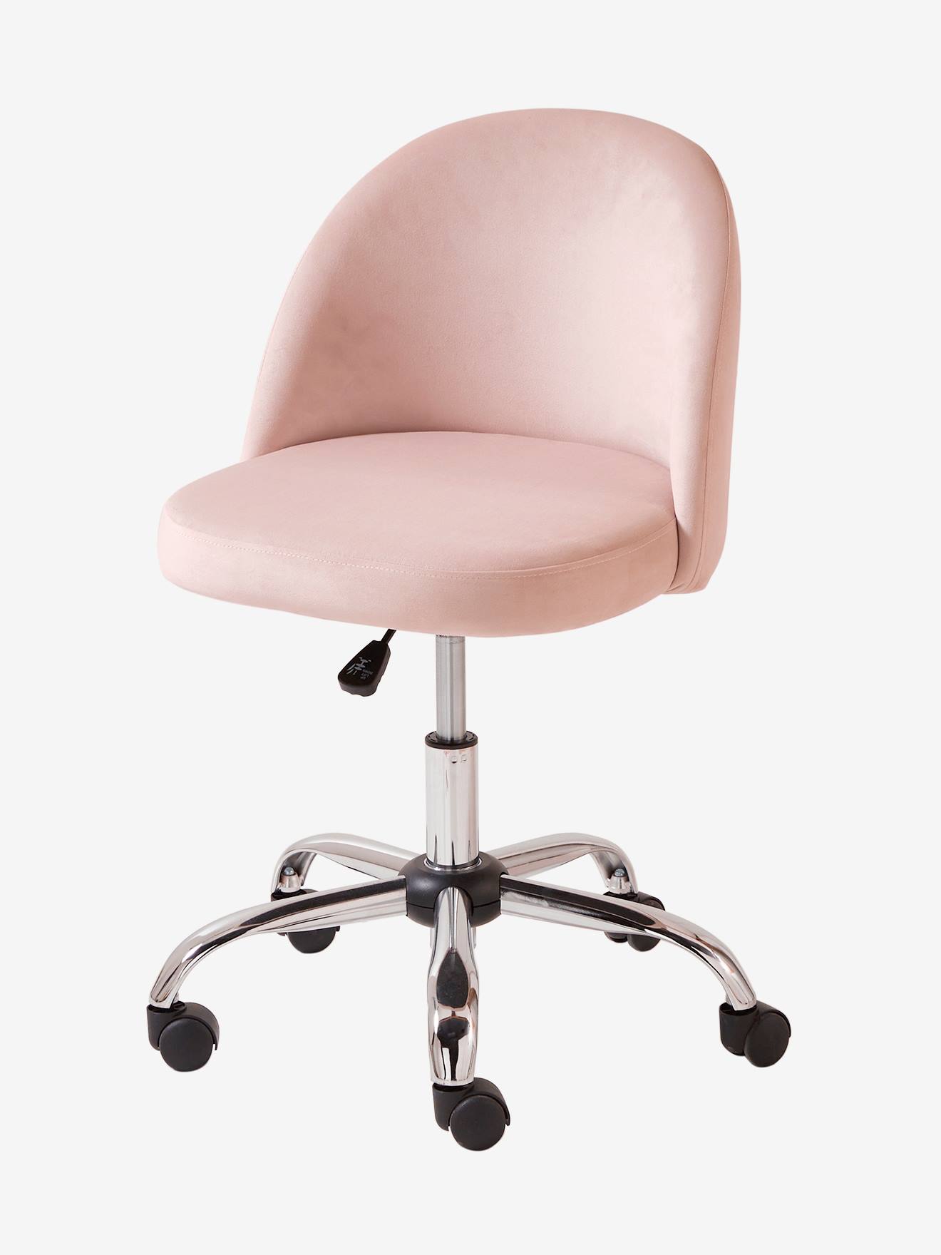 Chaise de bureau à roulettes enfant en velours rose poudré