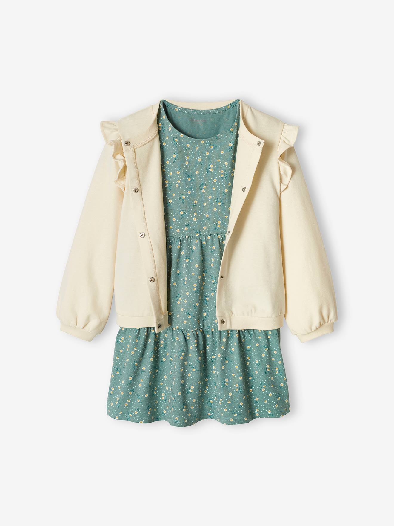 Ensemble robe et cardigan fille vert émeraude