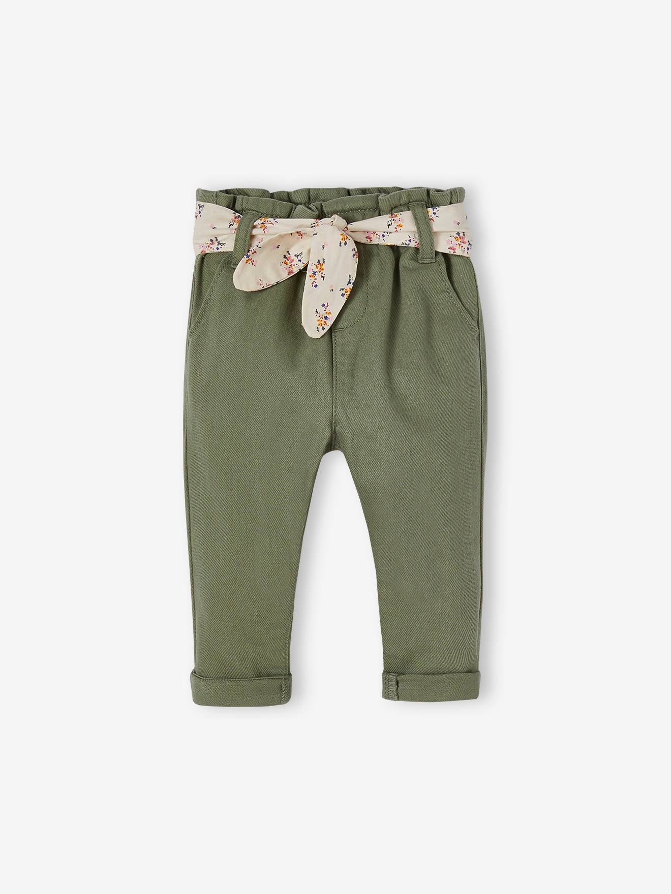 Pantalon paperbag bébé avec ceinture lichen