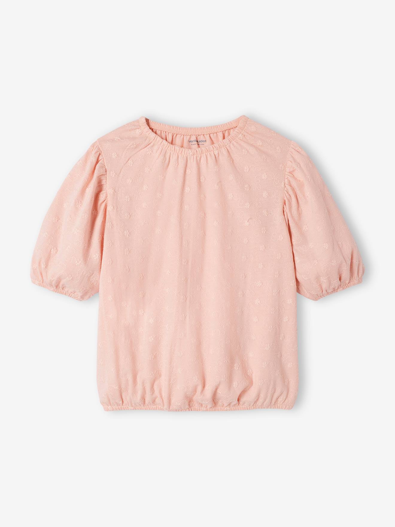 Tee-shirt blouse brodé fille rose pâle