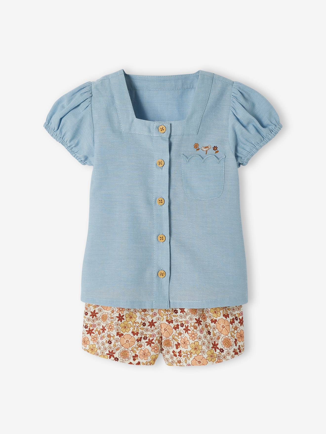 Ensemble bébé blouse et short fleuri double stone