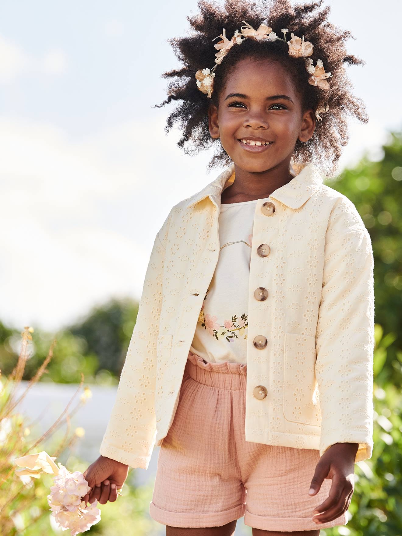 Veste en broderie anglaise fille écru