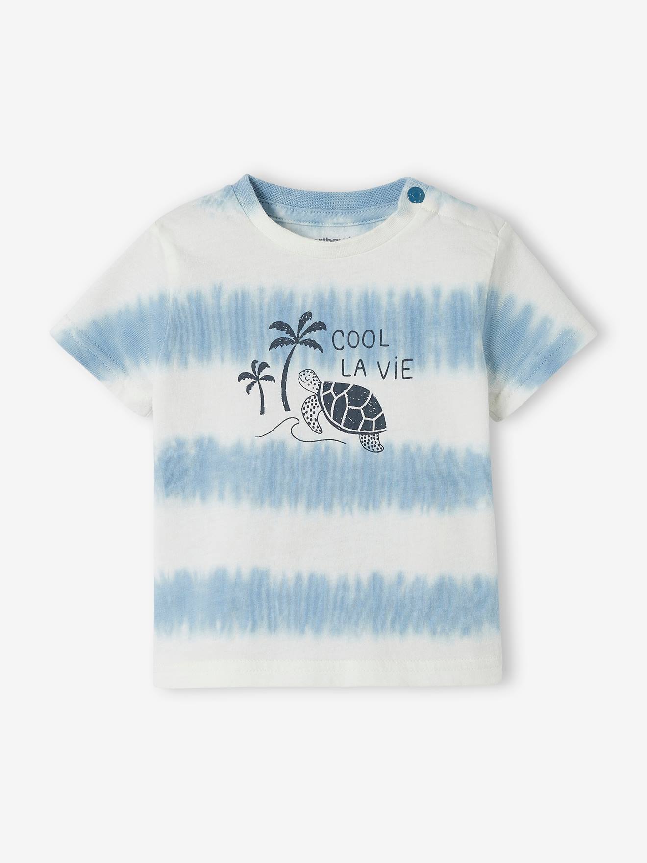 T-shirt tortue bébé tie and dye bleu ciel