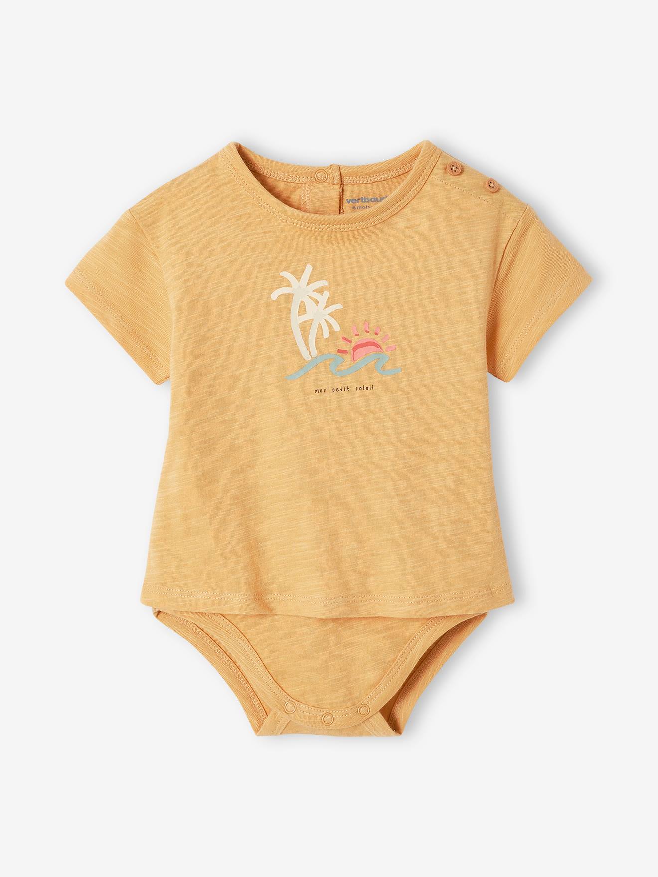 T-shirt body Palmier bébé manches courtes jaune pâle