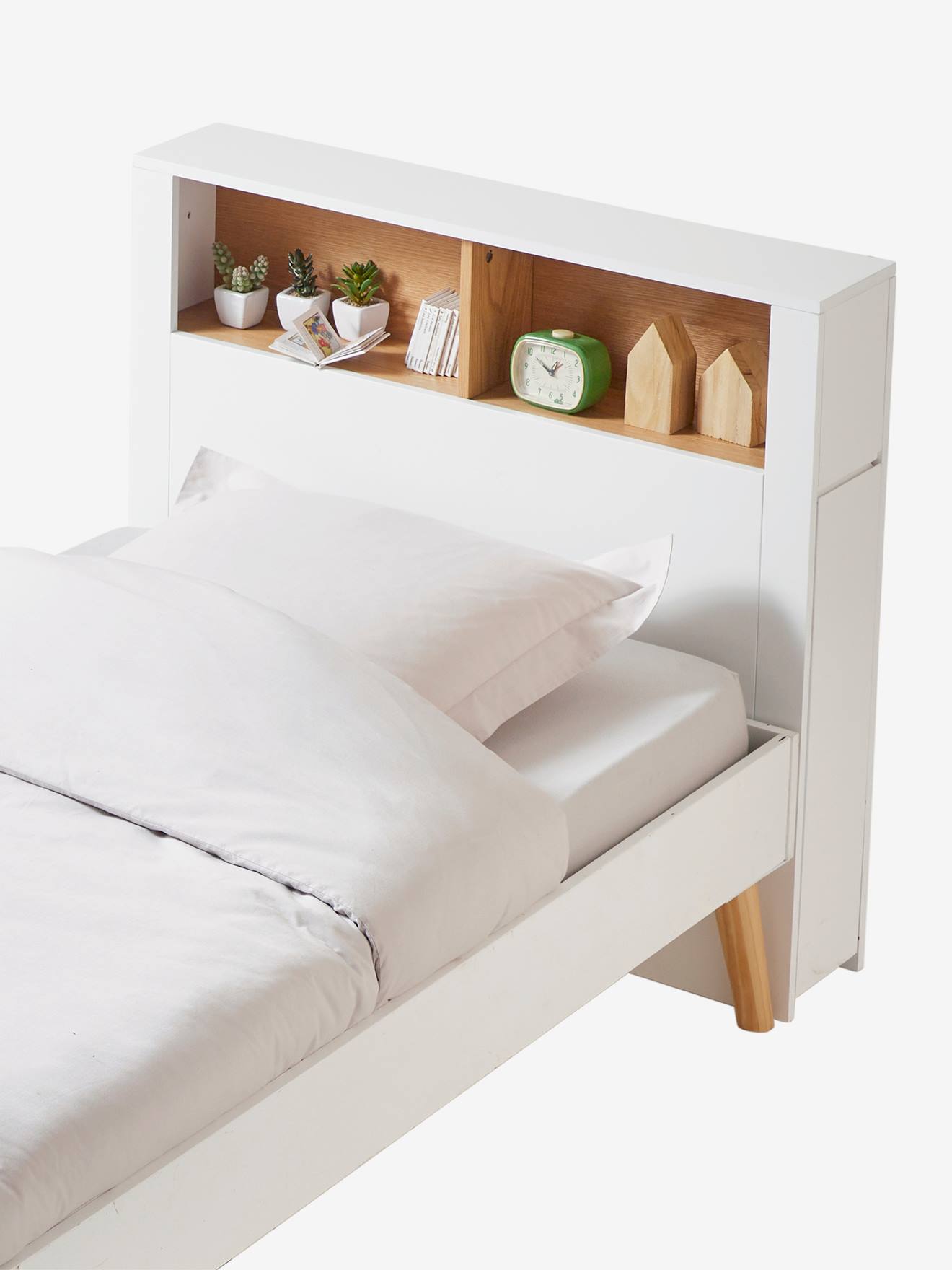Tête de lit avec rangement coulissable blanc