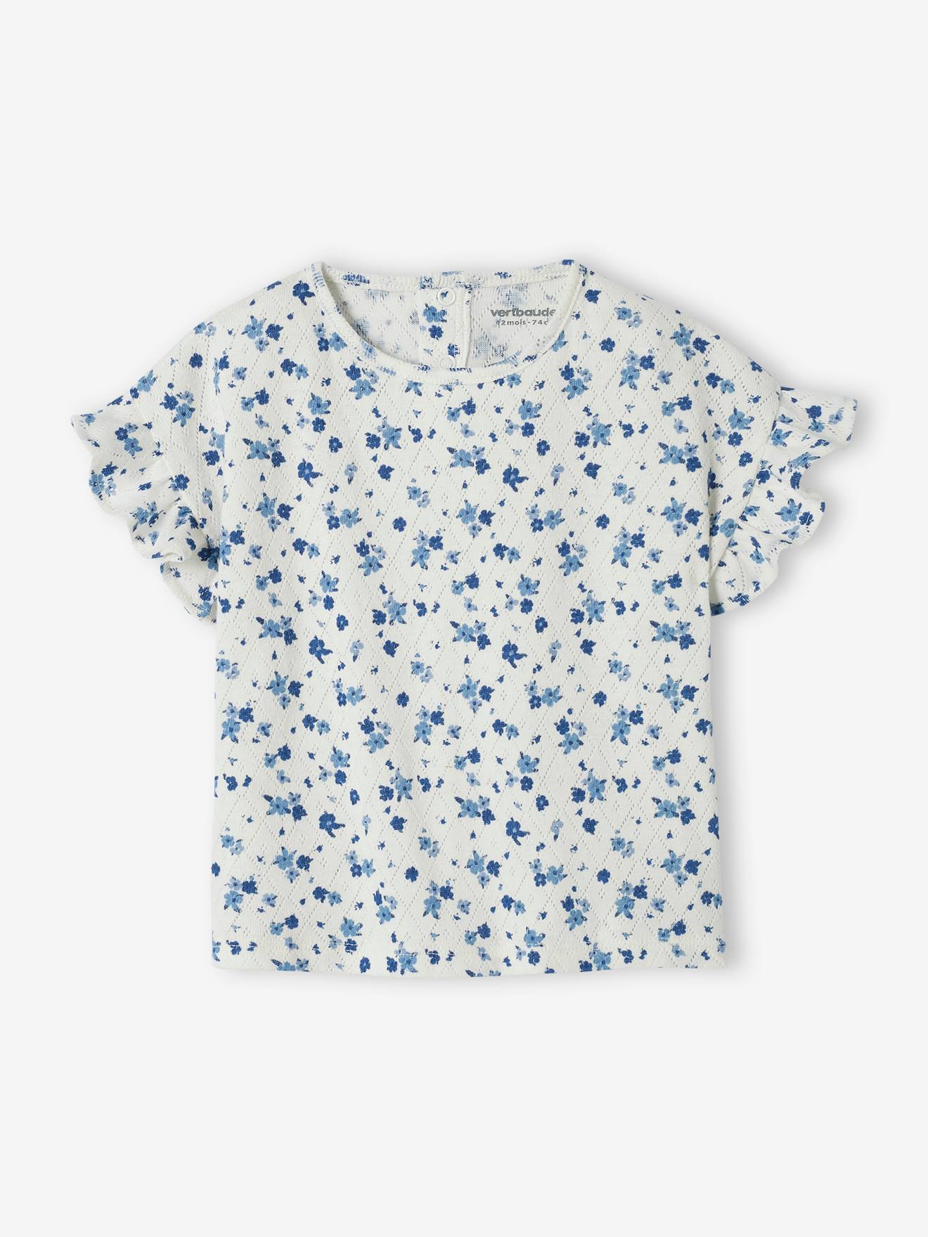 T-shirt fleuri bébé en pointelle écru