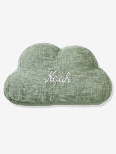Vertbaudet - Coussin nuage en gaze de coton personnalisable vert sauge