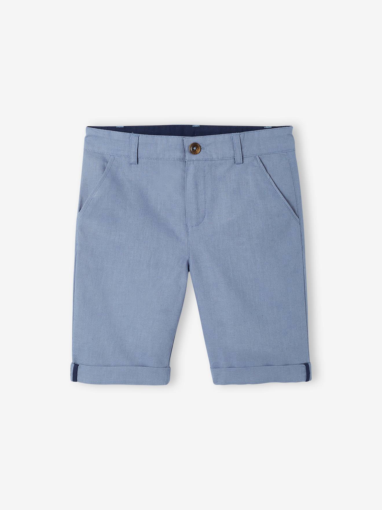Bermuda garçon cérémonie en coton/lin bleu