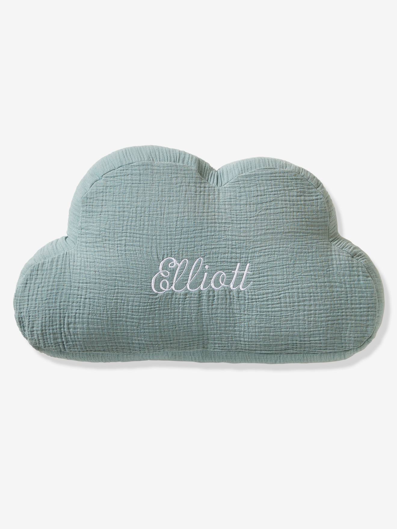 Coussin nuage en gaze de coton personnalisable bleu grisé