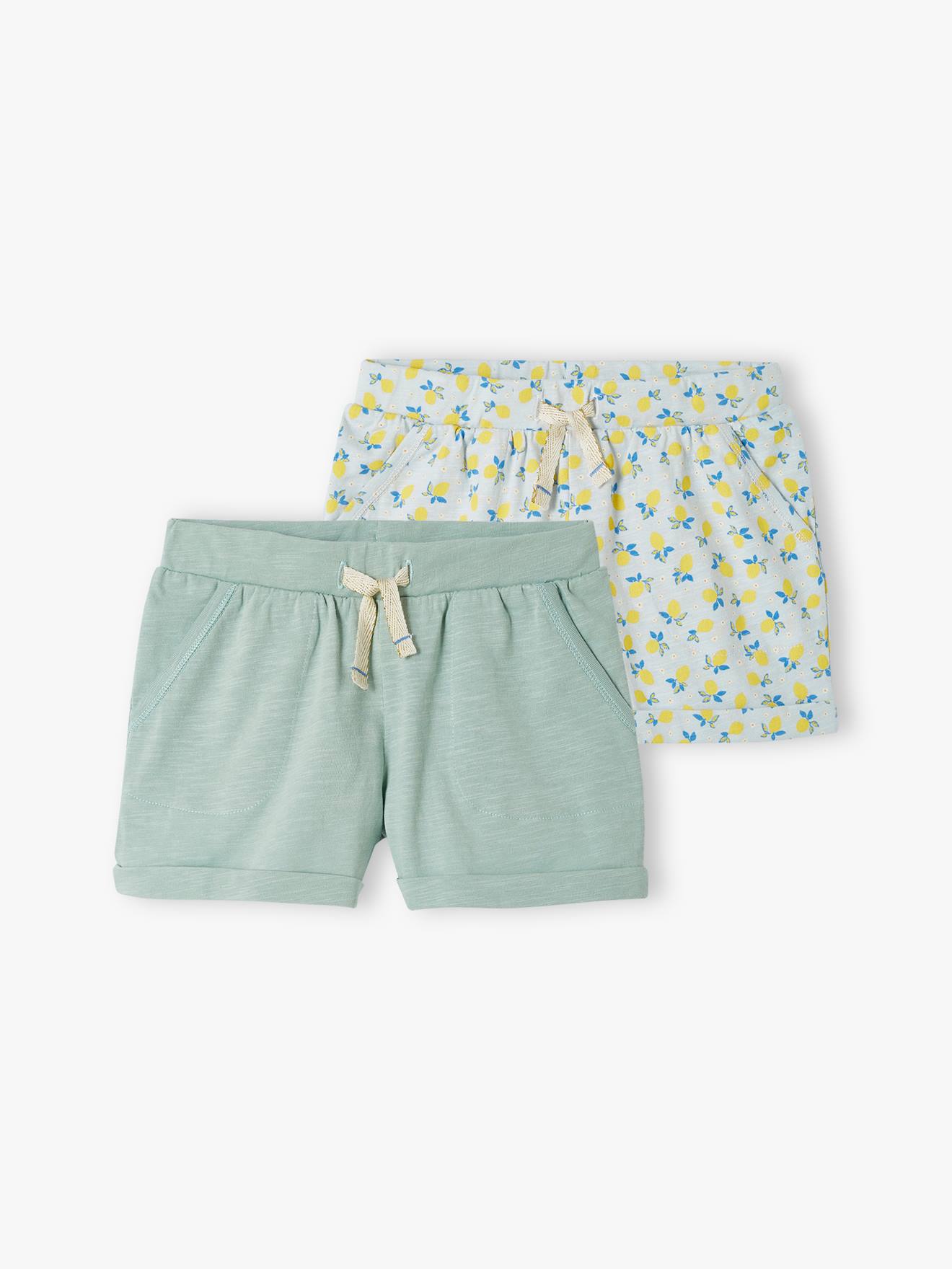 Lot de 2 shorts en jersey fille vert d'eau