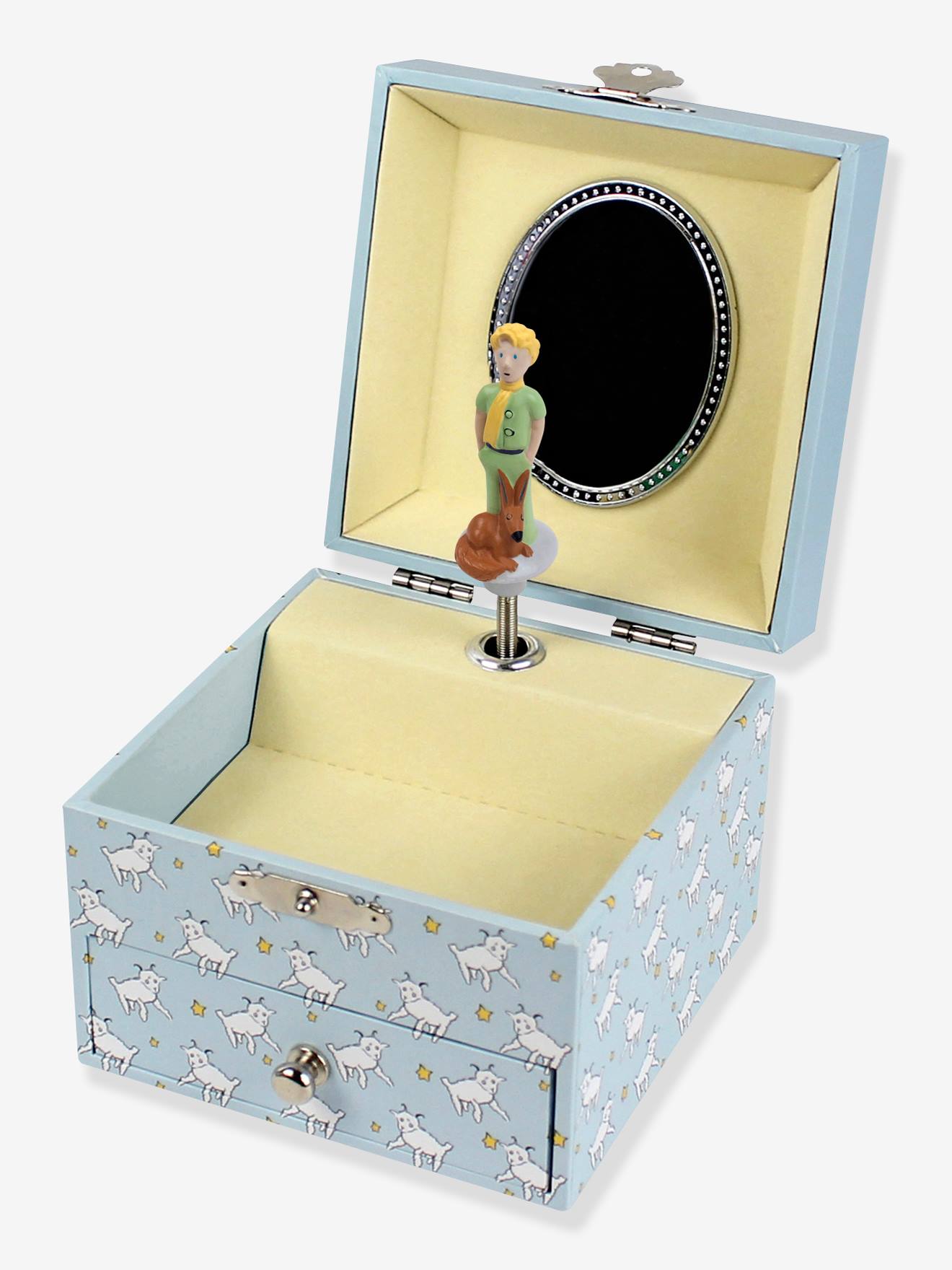 Boîte À Musique Cube Le Petit Prince Et Le Mouton - Trousselier Bleu Pâle