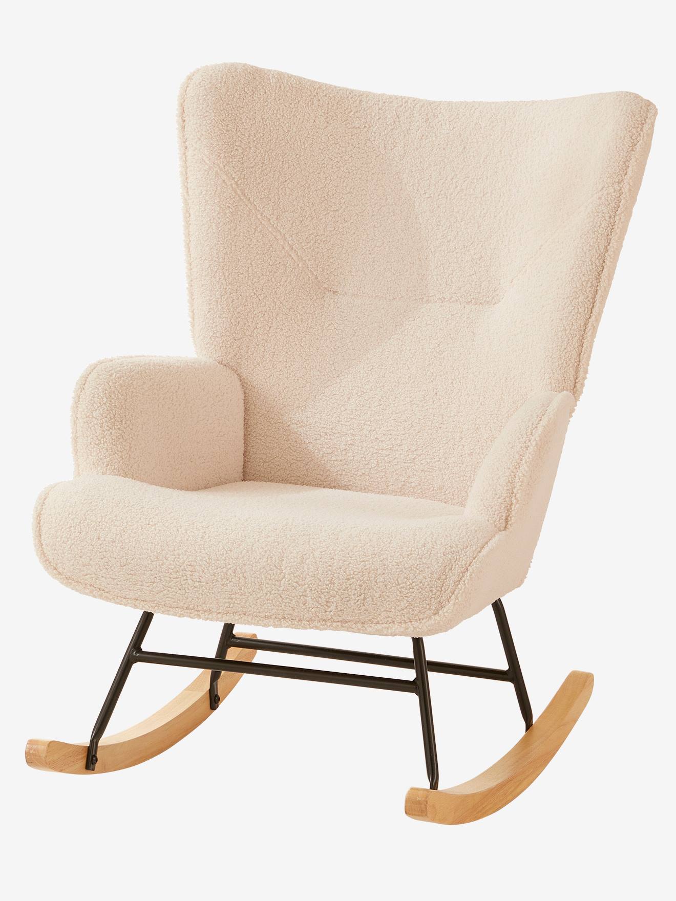 Fauteuil d'allaitement à bascule en tissu bouclette écru