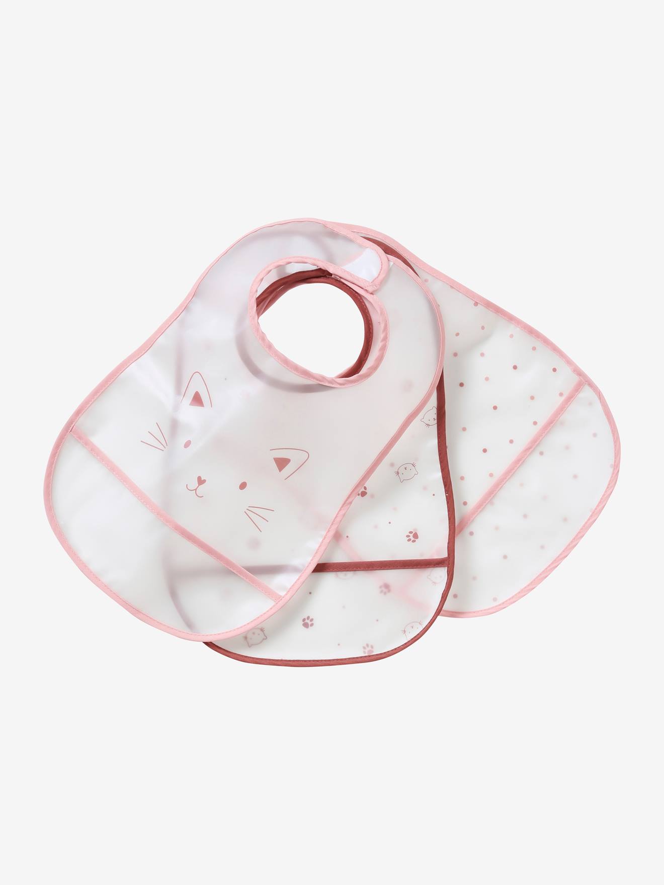 Lot de 3 bavoirs plastifiés avec récupérateur rose poudré