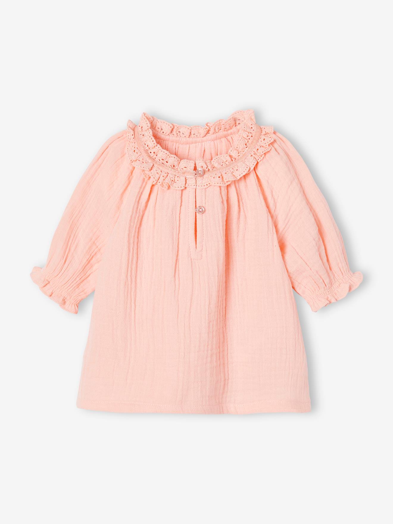 Blouse bébé en gaze de coton corail