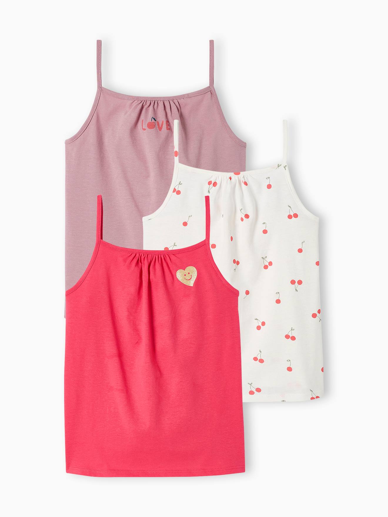 Lot de 3 débardeurs à fines bretelles fille framboise