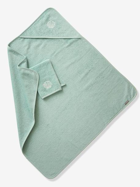 Cape de bain personnalisable et gant de toilette blanc+bleu moyen+framboise+ocre+rose poudré+vert bleuté+vert céladon 40 - vertbaudet enfant 