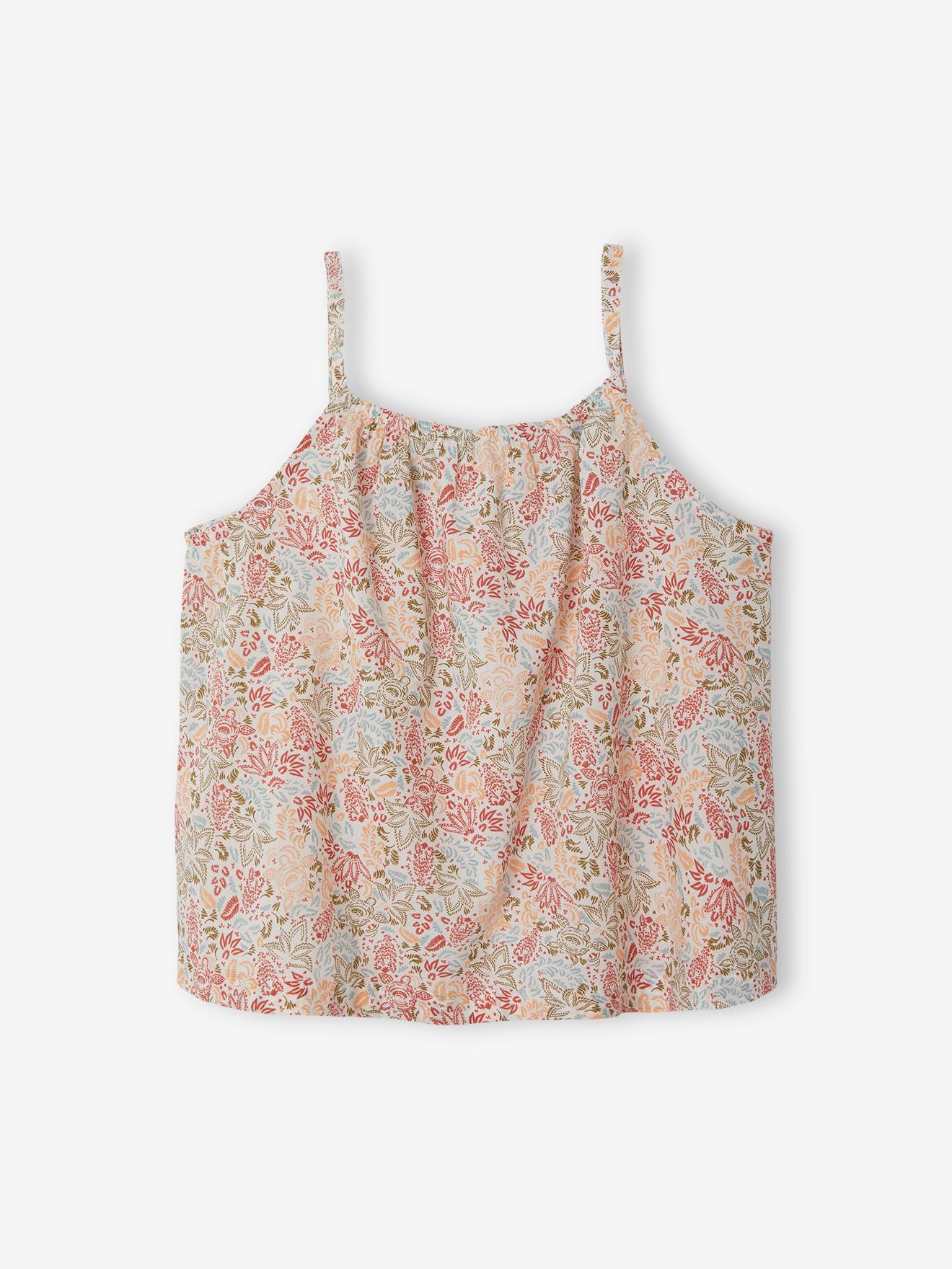 Blouse à fines bretelles motifs exotiques fille écru