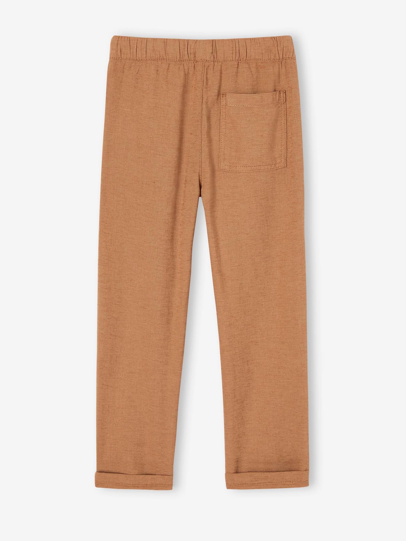 Pantalon Chino Garçon VERTBAUDET - Marine Foncé - Coton/Lin - Taille Ajustable Élastique - Coupe Droite - 14 Ans