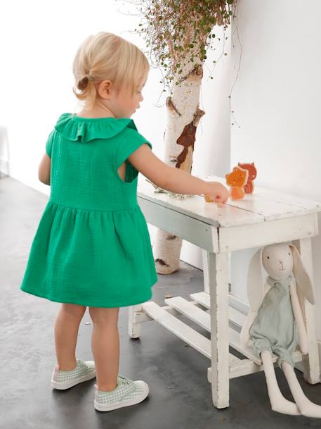 Robe à collerette bébé en gaze de coton orange+vert 13 - vertbaudet enfant 