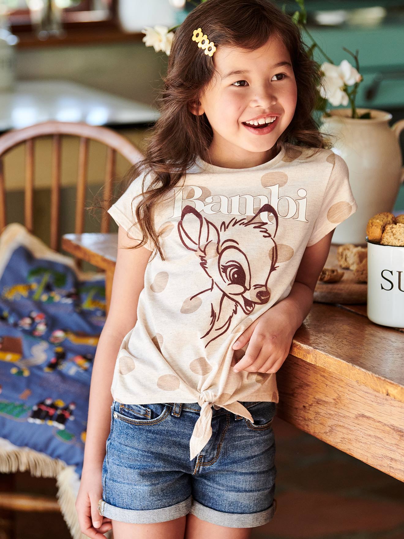 T-shirt fille manches courtes Disney® Bambi beige chiné