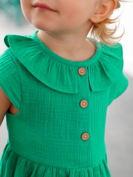 Robe à collerette bébé en gaze de coton orange+vert 12 - vertbaudet enfant 