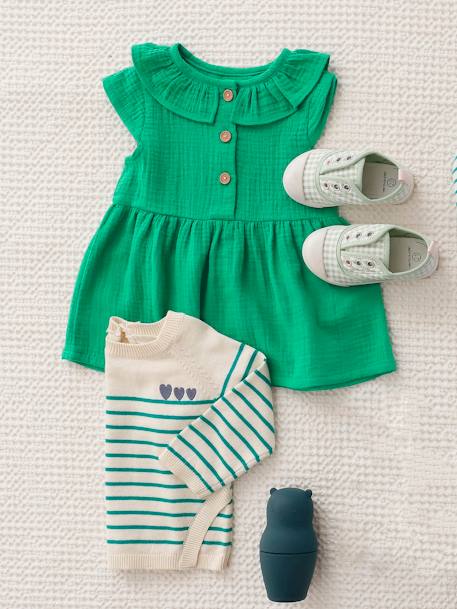 Robe à collerette bébé en gaze de coton orange+vert 11 - vertbaudet enfant 