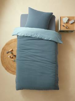 Linge de maison et décoration-Linge de lit enfant-Parure enfant bicolore housse de couette + taie d'oreiller en gaze de coton