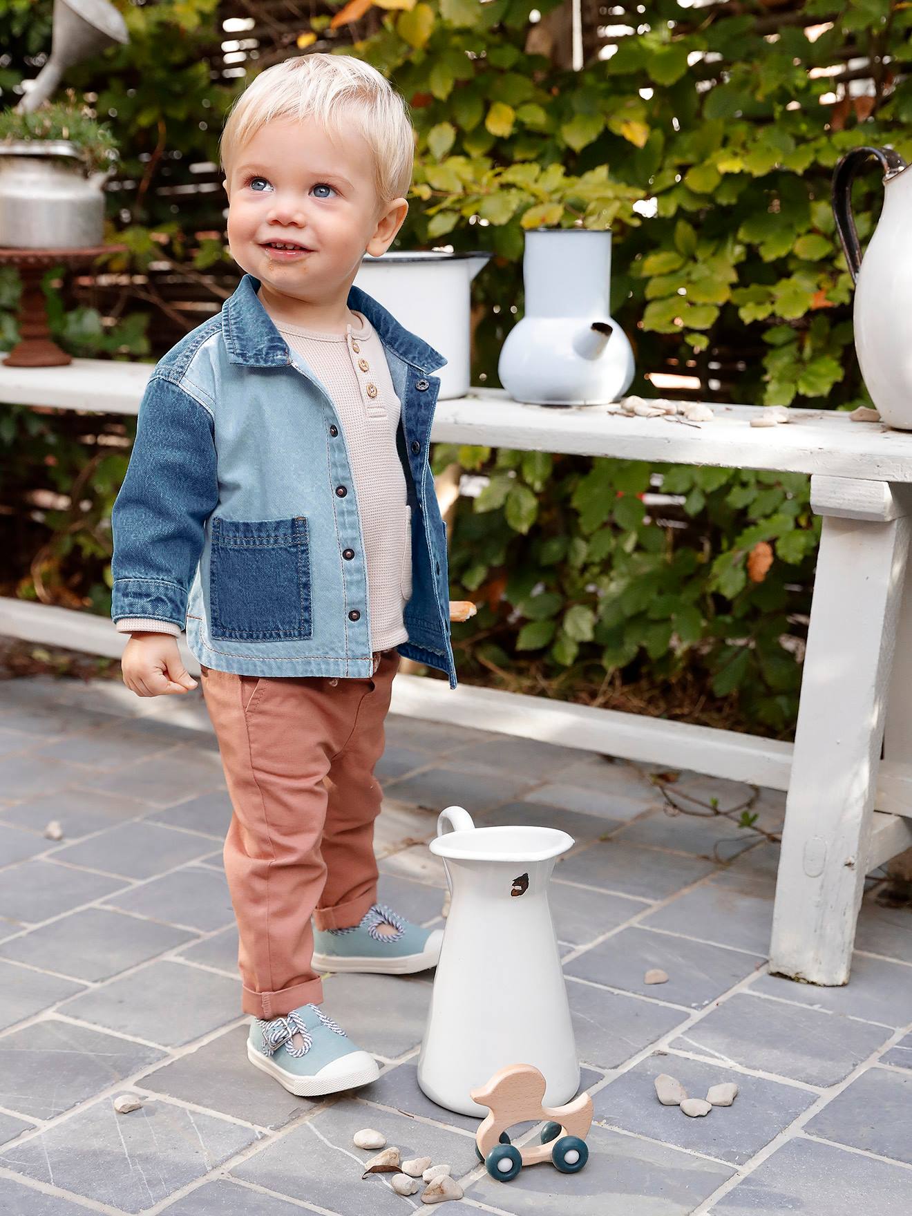 Pantalon bébé garçon en toile à taille élastiquée noix de pécan