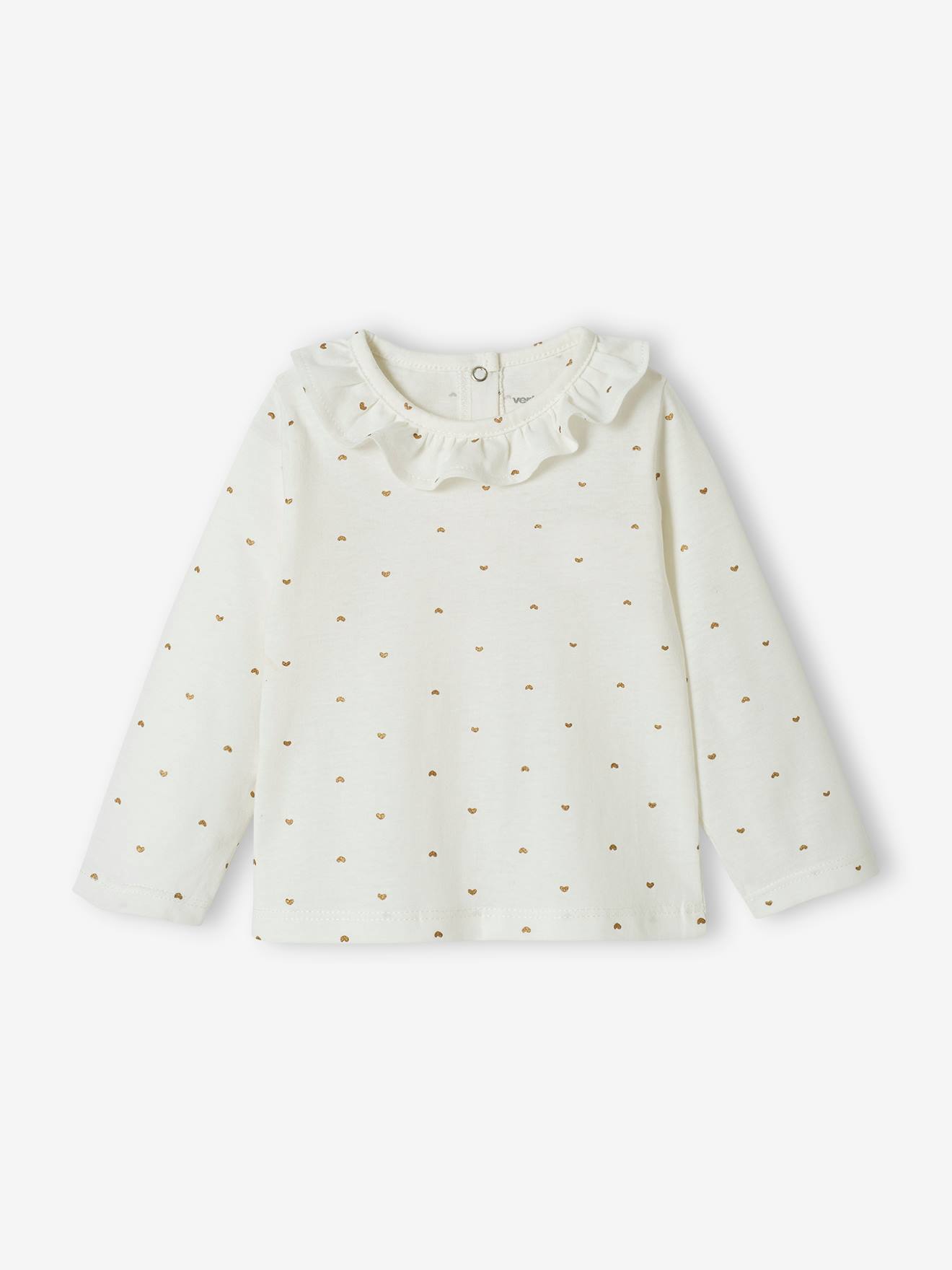 T-shirt col volanté bébé fille personnalisable ivoire imprimé