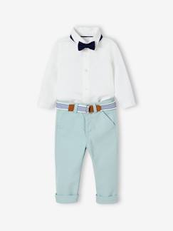 -Ensemble de cérémonie bébé pantalon avec ceinture, chemise et noeud papillon