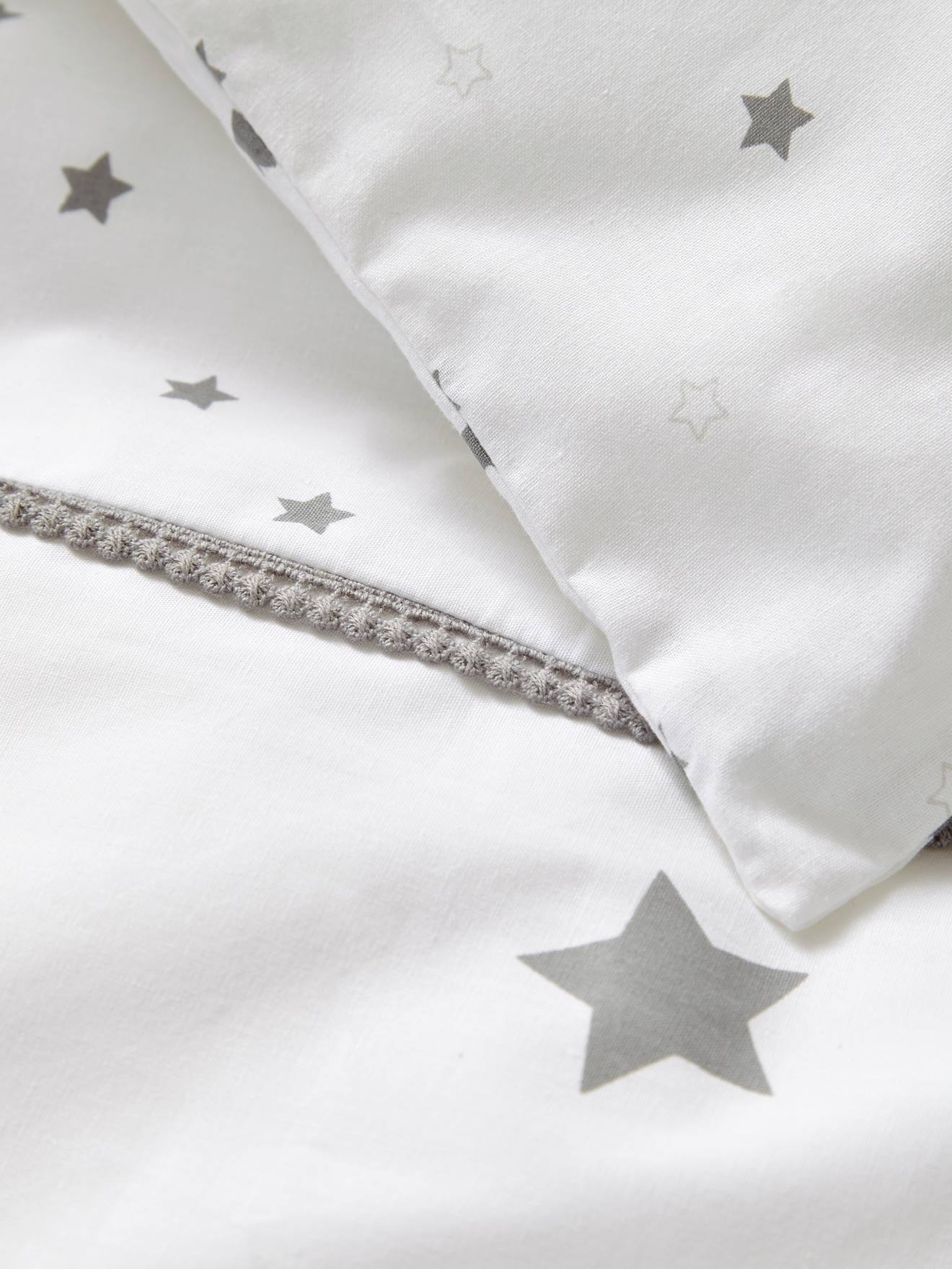 Housse de couette bébé PLUIE D'ETOILES blanc/gris (Vertbaudet) - Image 1